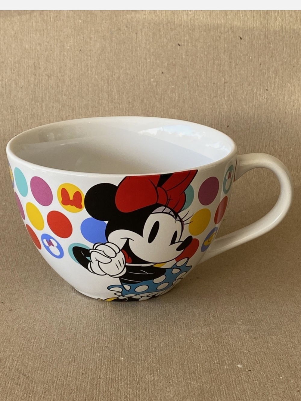 DISNEY STORE MINNIE MOUSE POKA DOT MULTI COLORS MUG CUP LARGE MOUTH WIDE 20oz.